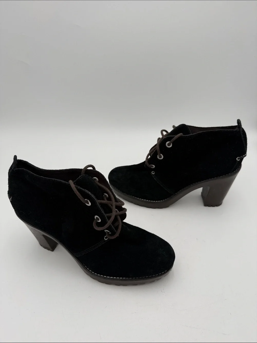 Sperry Black Suede Lace-Up Heeled Ankle Booties women 10M casual Y2K retro goth